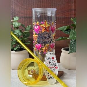 I Love My Small Business Yellow Tumbler with Keychain